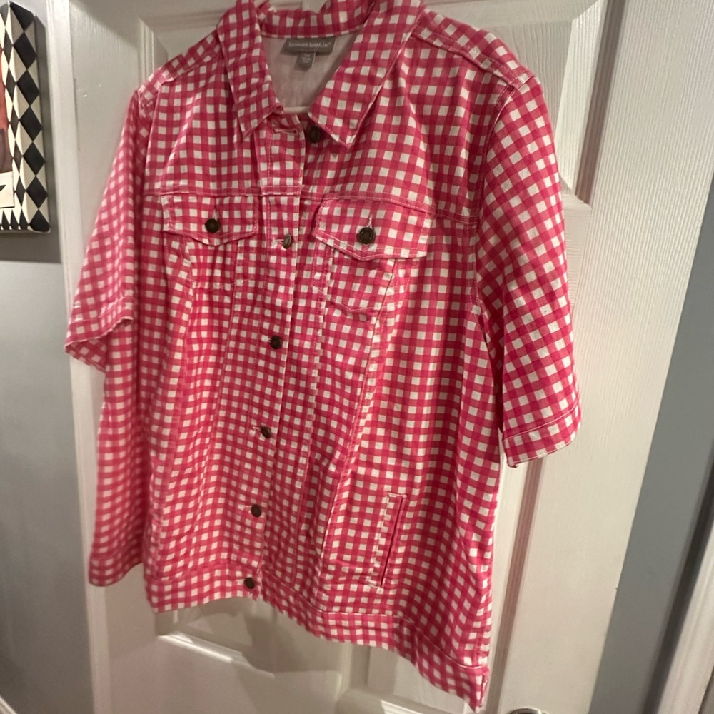 Woman Within Red and White Checkered Kids Shirt